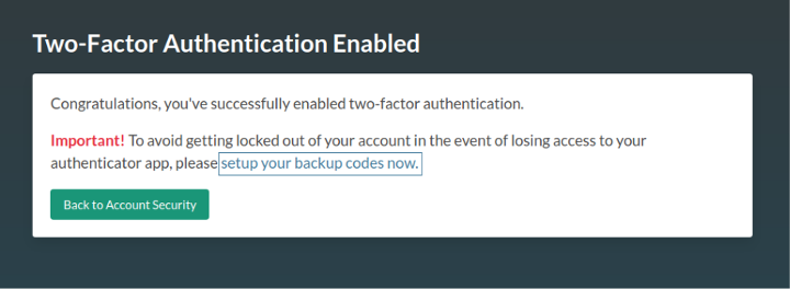 **Backup codes link**