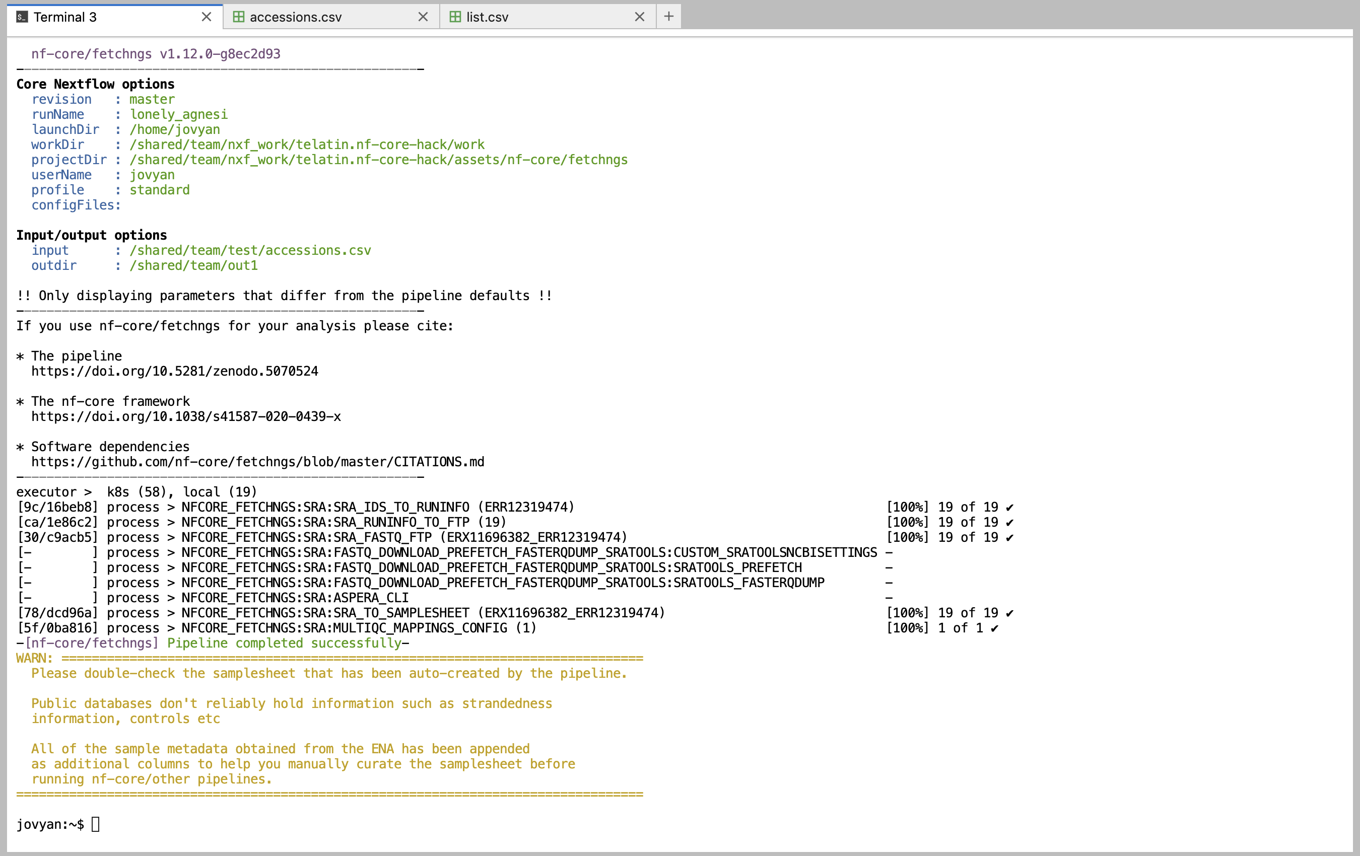 nf-core fetchngs execution